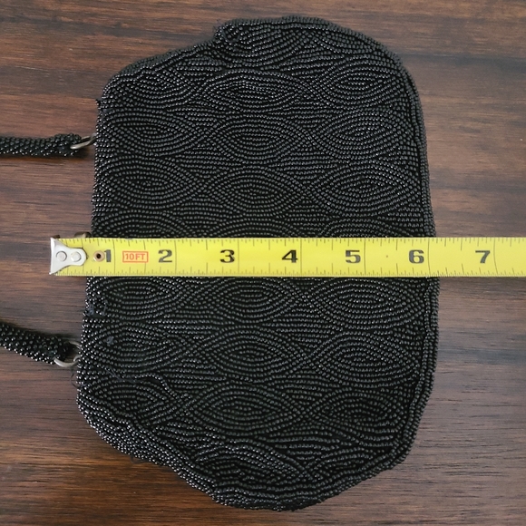 VTG Bloomingdale's Art Deco Black Beaded Kissing Clasp Mini Evening Handbag - Picture 10 of 12